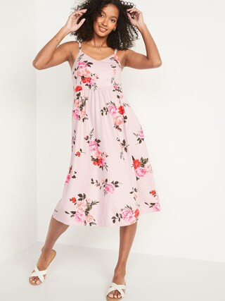 Floral Linen-Blend Fit & Flare Midi Sundress for Women | Old Navy (US)