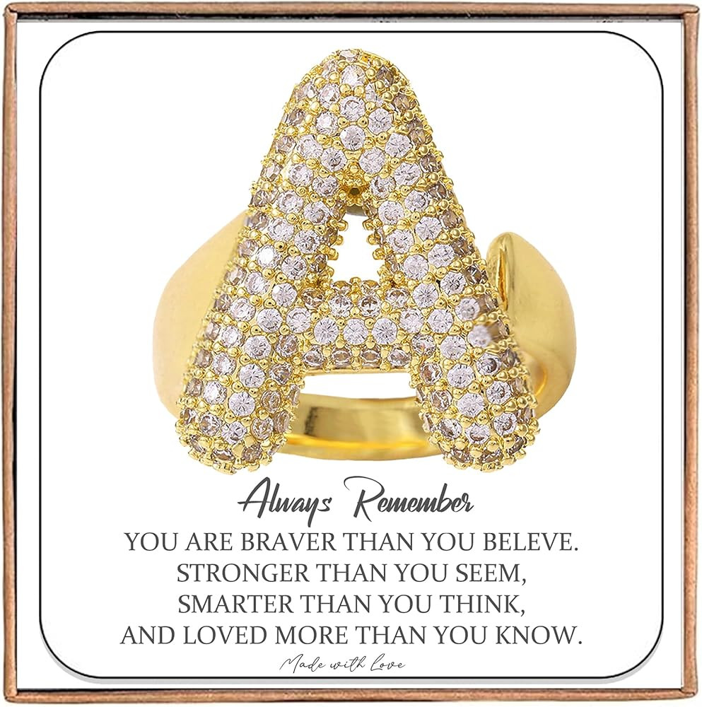 Inspirational Gifts for Women Bubble Initial Rings for Women Bubble Letter Ring Balloon Letters R... | Amazon (US)