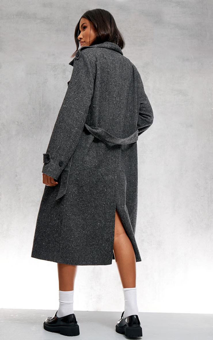 Grey Speckled Wool Look Military Coat | PrettyLittleThing US