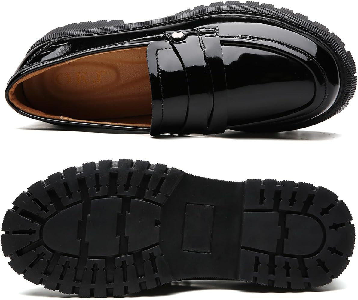 OKJ Loafers for Women Chunky Platfor Black Patent Leather Women's Loafers & Slip-ons Fashion Penn... | Amazon (US)