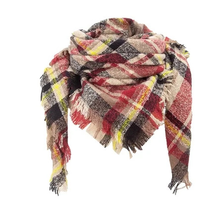 Warm Women Blanket Scarf Oversized Tassel Tartan Wrap Shawl Plaid Cozy Checked Pashmina Yellow | Walmart (US)