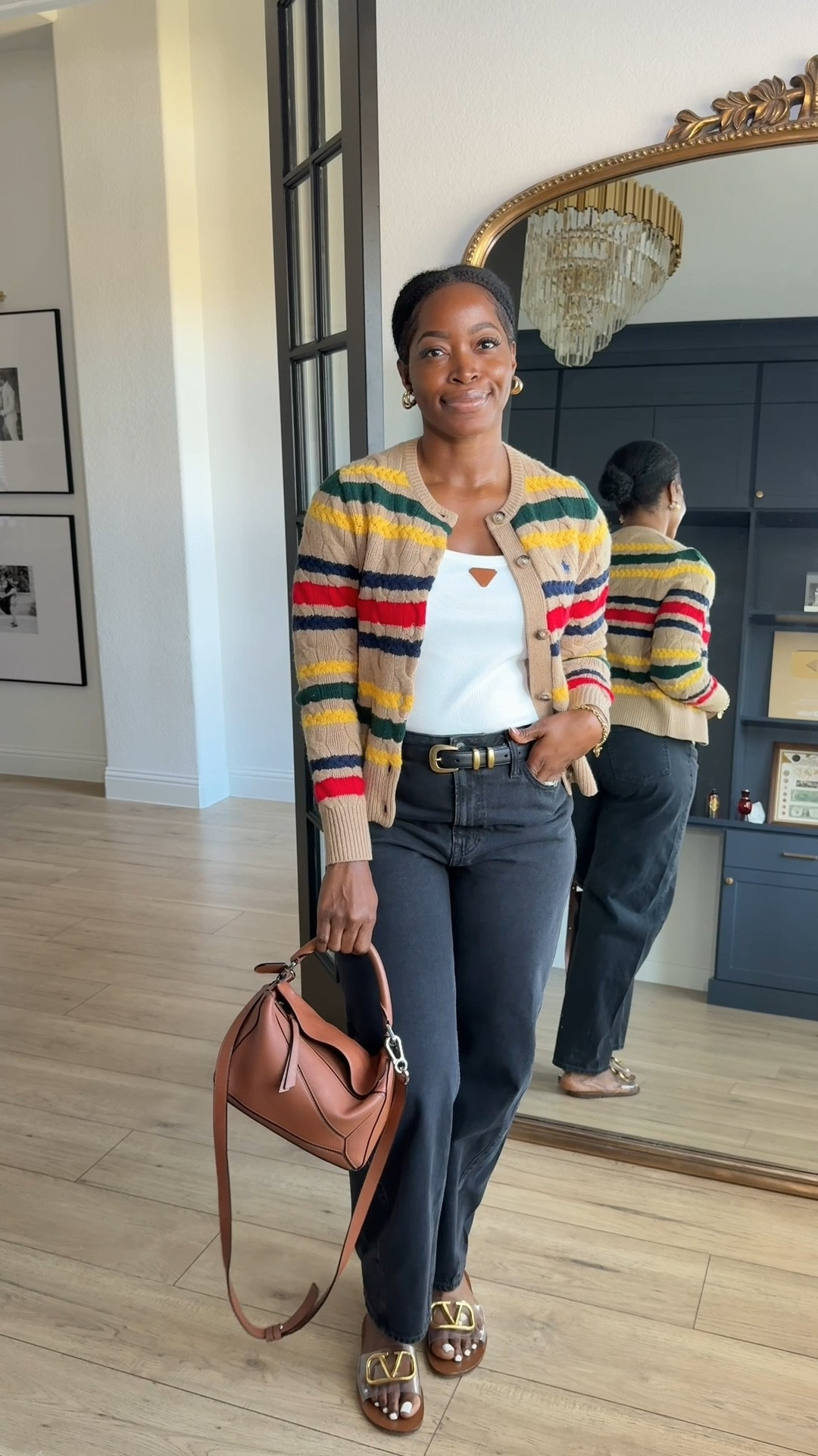 Shop my outfit salon outfit 💕 Ralph Lauren cardigan, gap curve barrel jeans and a tank top 🫶🏾

#LTKStyleTip #LTKMidsize #LTKU