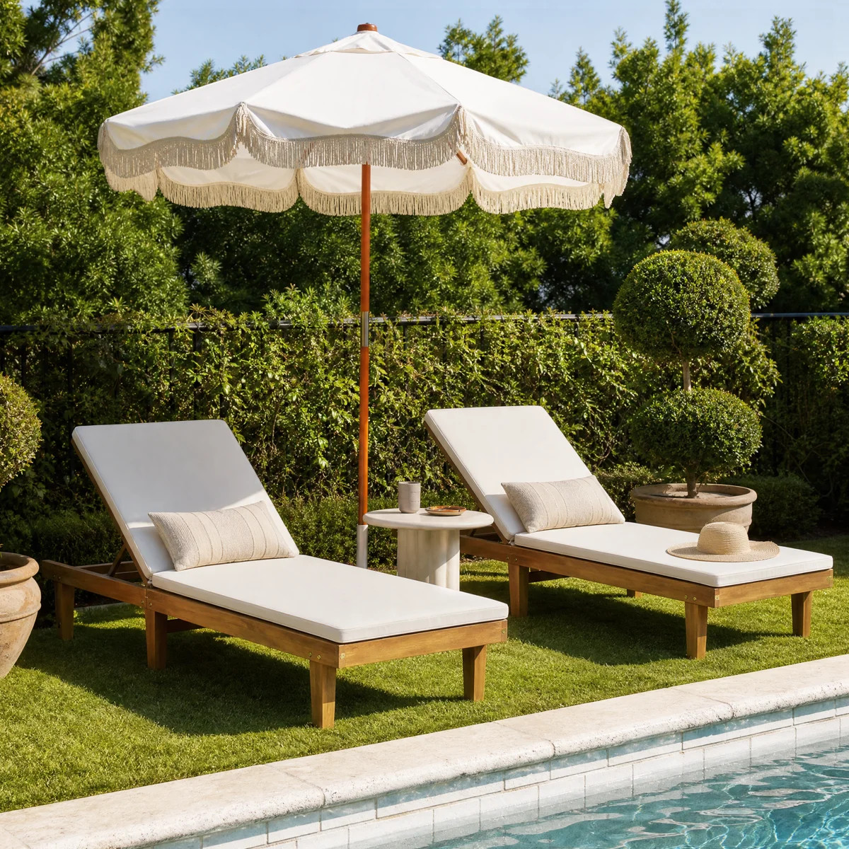 Morell Outdoor Acacia Wood Chaise Lounge Set with Table , Cushion Included | Wayfair North America