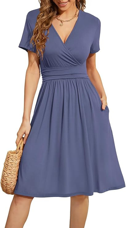 WEACZZY Women's Summer Short Sleeve Casual Dresses V-Neck Floral Party Dress with Pockets | Amazon (US)