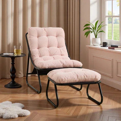 Patio Outdoor Lounge Chair With Ottoman, Comfy Sling Recliner Chair With Puffy Cushion And Foot Stool, Ideal For Living Room, Bedroom, Reading Room | Wayfair North America