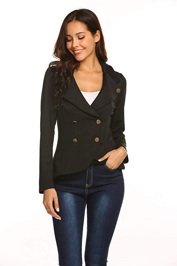 ELESOL Women's Slim Fit Blazer Casual Work Double Breasted Peplum Crop Jacket | Amazon (US)