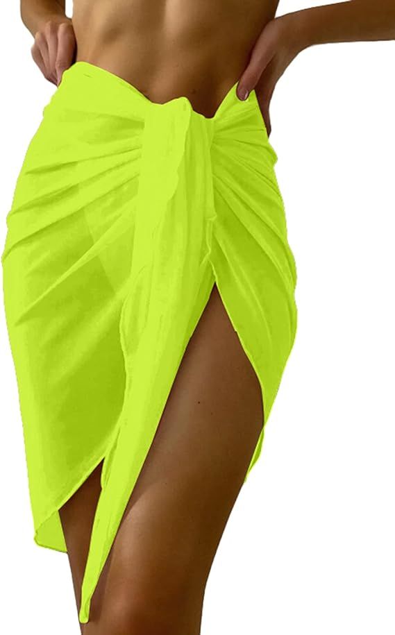 Ekouaer Women Sarong Chiffon Beach Wrap Swimsuit Cover Up Bikini Wrap Skirt Knee Length Solid & P... | Amazon (US)