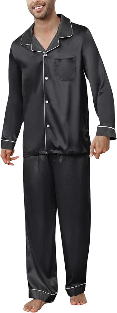U2SKIIN Mens Silk Pajamas Set, Long Sleeve Satin Pajamas for Men Sleepwear Button Down Pjs Set Tw... | Amazon (US)