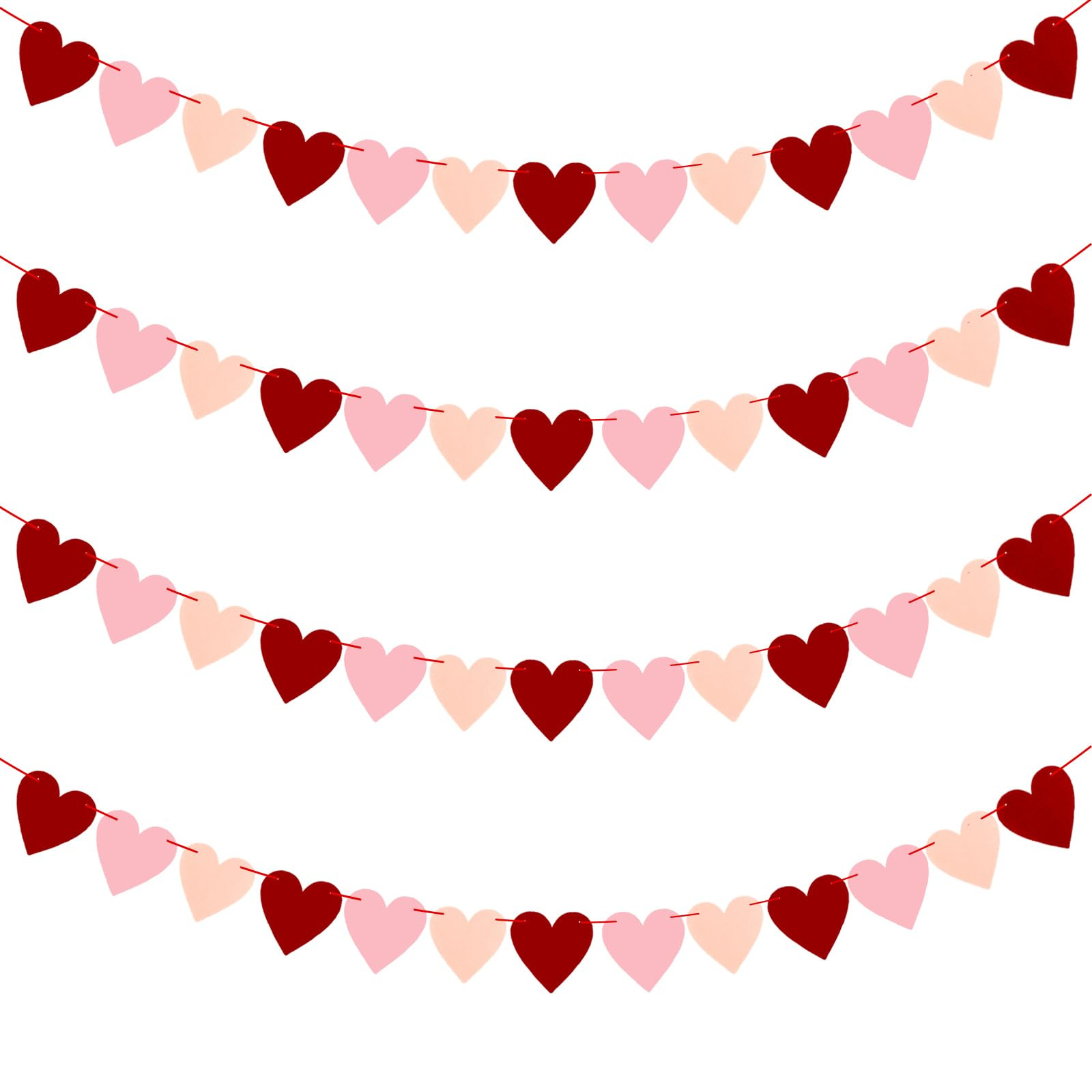 BLMHTWO 4 Pieces Heart Valentines Day Decor, Red Felt Heart Garland for Valentines Day Decor, Han... | Amazon (UK)