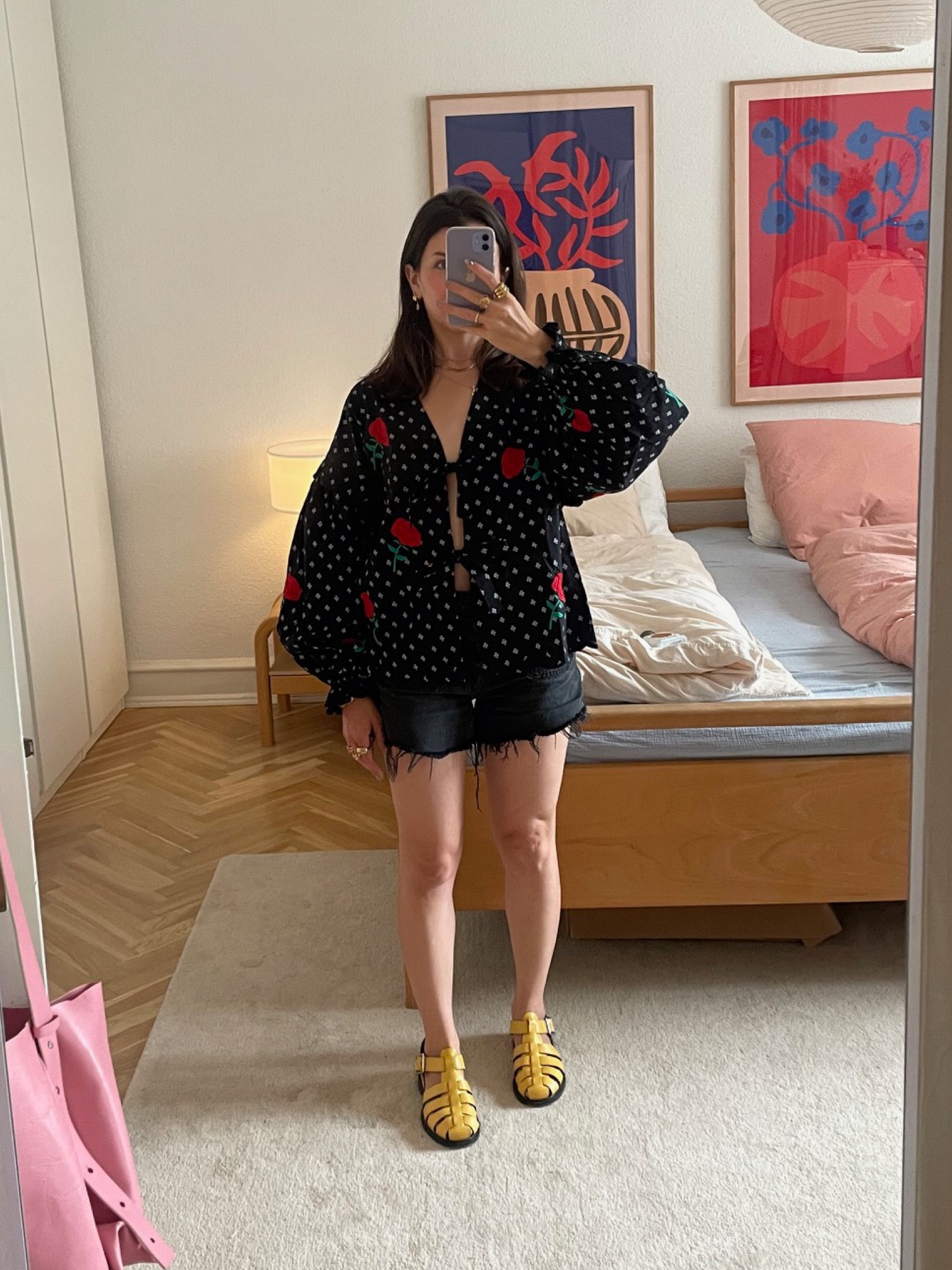 Peplum top, patterned top, spotty top, the front top, floral top, black denim shorts, denim shorts, black shorts, frayed hem shorts, yellow sandals, fisherman sandals, caged fisherman sandals, Ganni, Topshop, Abercrombie & Fitch, Ancient Greek Sandals

#LTKstyletip #LTKeurope #LTKSeasonal