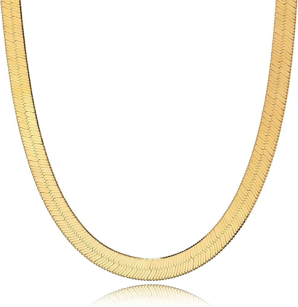 Italian Flat Herringbone Snake Chain Necklace for Women and Men | Tarnish Free Flexible Layering ... | Amazon (US)