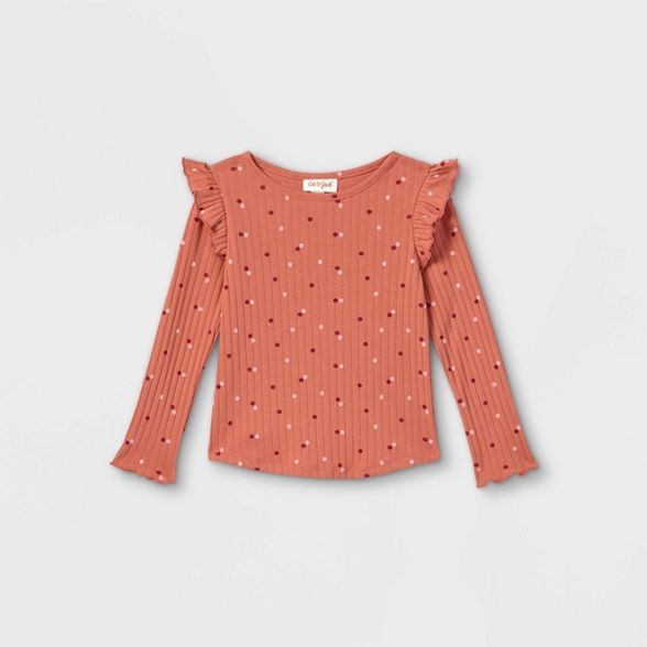 Toddler Girls' Dot Rib Long Sleeve T-Shirt - Cat & Jack™ Rust Orange | Target