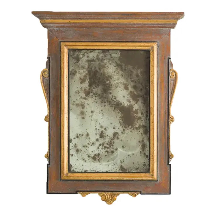 Christopher Guy Petite Mirror 14th Century Gold, Tudor Wash & Black Poly | Chairish
