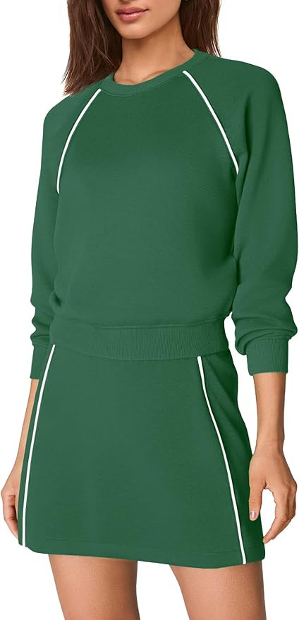 Nirovien Womens 2 Piece Workout Sets Athletic Skort Sets Active Tennis Outfits Crewneck Sweatshir... | Amazon (US)