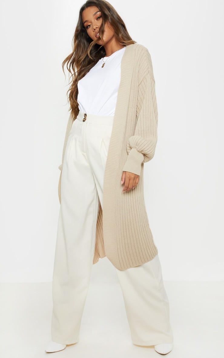 Stone Ribbed Knitted Midi Cardigan | PrettyLittleThing US