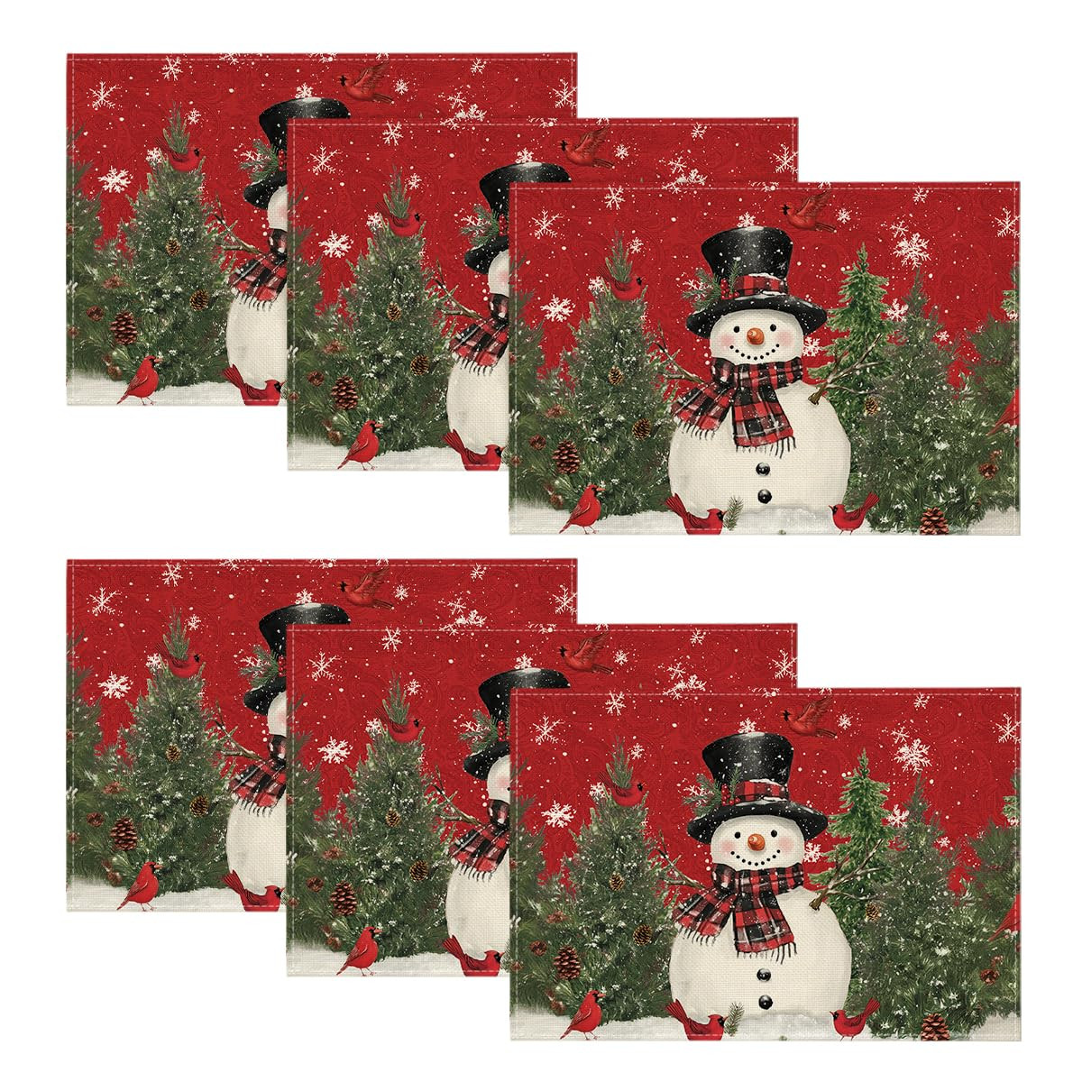 Artoid Mode Snowman Cardinals Trees Christmas Placemats for Dining Table, 12 x 18 Inch Seasonal W... | Amazon (US)
