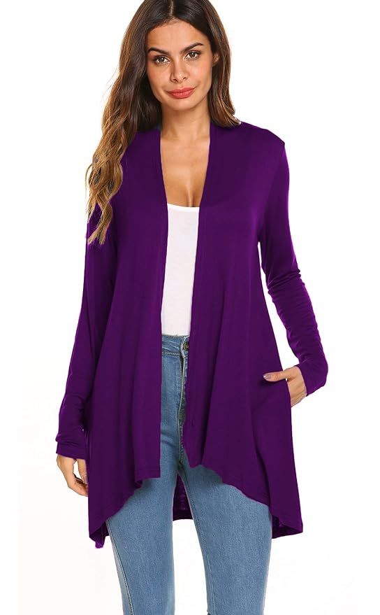 Women's Casual Long sleeve Open Front Lightweight Drape Cardigans With Pockets | Amazon (US)