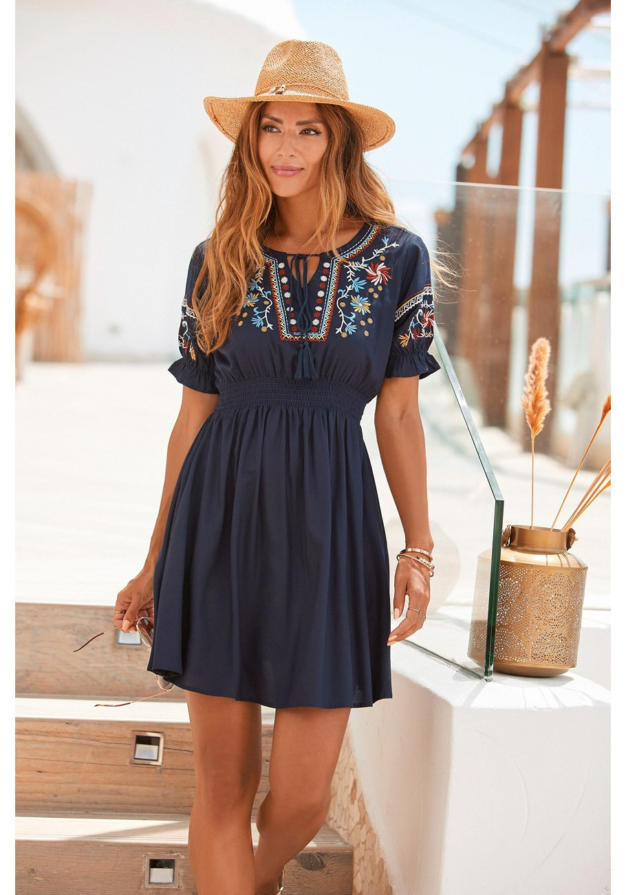 EMBROIDERED SHORT SLEEVE DRESS | Lascana