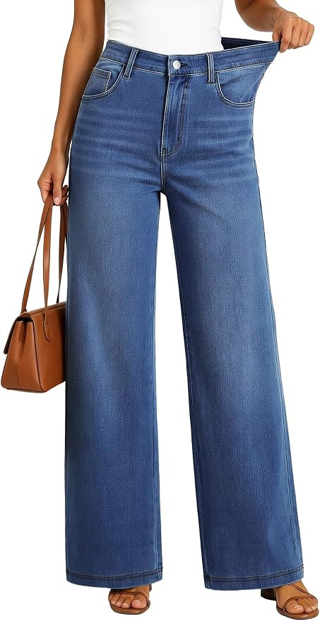 EMMIOL Women's Wide Leg Jeans Cotton Stretch Knit Jeans | Amazon (US)