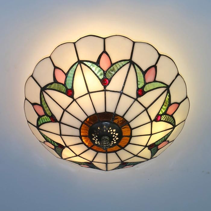 Tiffany Style Ceiling Light Vintage Stained Glass Flush Mount Ceiling Lighting Fixtures Lamps (12... | Amazon (US)