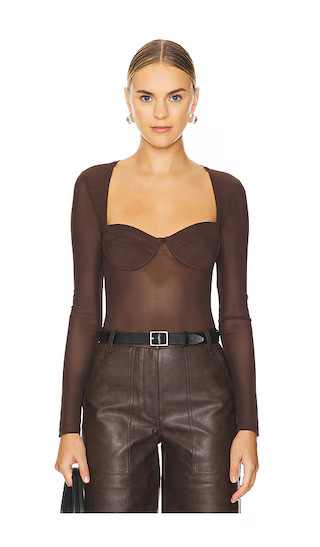Carter Mesh Bodysuit in Chocolate | Revolve Clothing (Global)