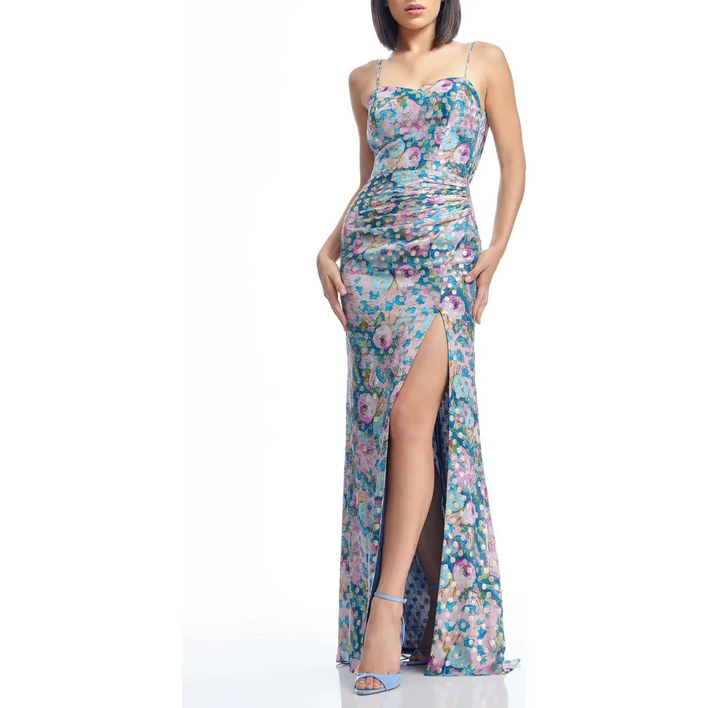 Dress the Population Drae Floral Evening Gown in Capri Multi at Nordstrom, Size X-Small | Nordstrom
