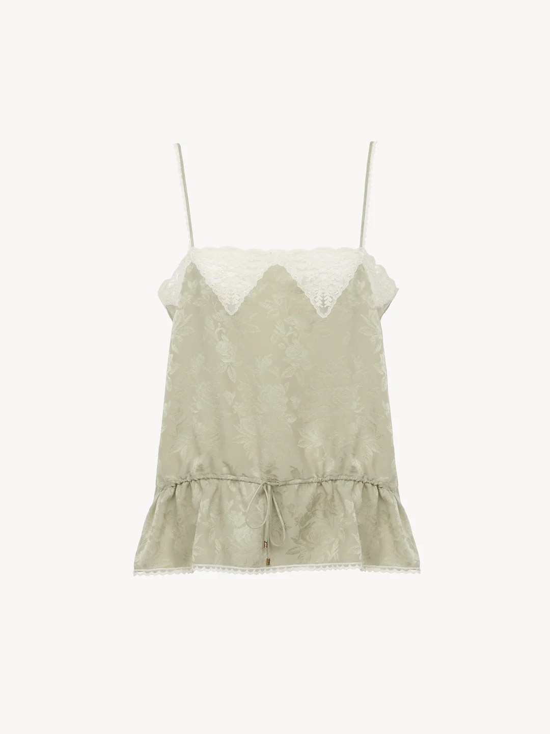 Drawstring camisole top in silk jacquard & lace | Chloe US