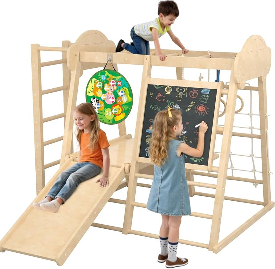 9-in-1 Indoor Jungle Gym, Montessori Indoor Playground for Toddlers,Wooden Climber Set with Swing... | Amazon (US)