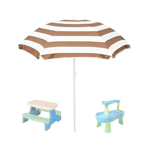 Legendcover Water Table Umbrella,Kids Beach Umbrella & Picnic Table Shade,Ideal for Sand Play,Camping,Beach Trips,and Garden Fun.Lightweight Yet Durable.(Brown&white,71" H x 46" W x 46" D) | Amazon (US)