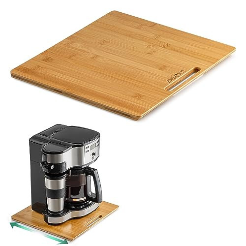 ANBOXIT Bamboo Appliance Slider, Sliding Tray for Coffee Maker, Kitchen Countertop Appliance Rolling Tray, Coffee Pot Slider Tray with Rubber Wheels, Wide - Medium (13"D x 14"W) | Amazon (US)