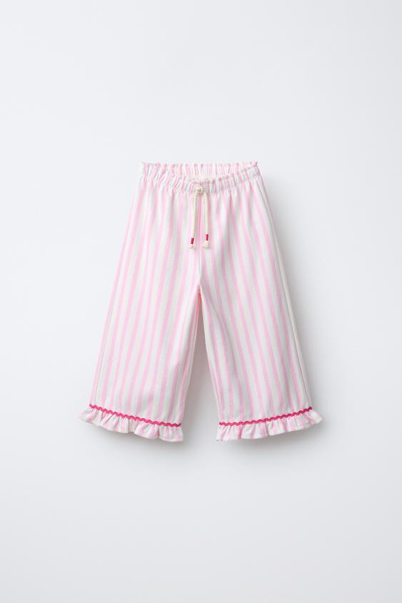 WOVEN STRIPED RUFFLED PANTS | Zara US