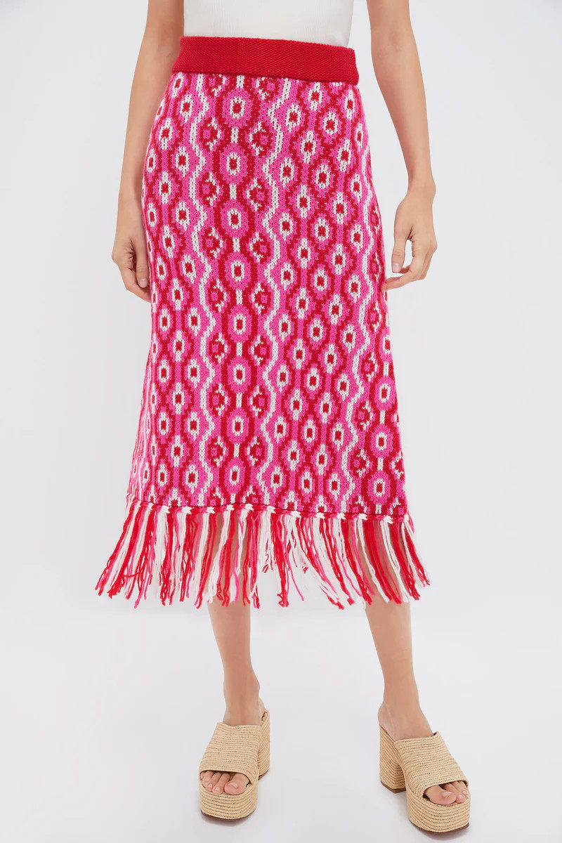 Red & Pink Geo Knit Mabel Midi Skirt | Tuckernuck (US)