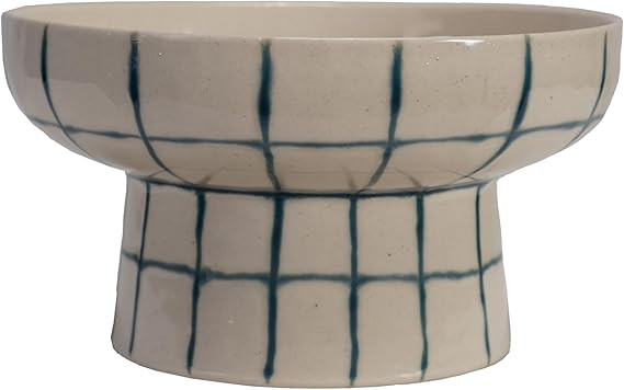 Creative Co-Op Stoneware Pedestal Bowl with Grid Pattern, Cream Color | Amazon (US)