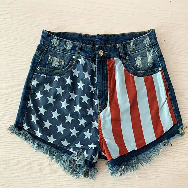 American Flag Denim Shorts Women 4th of July Cut Off Hot Pants Patriotic Independence Day Loose T... | Walmart (US)