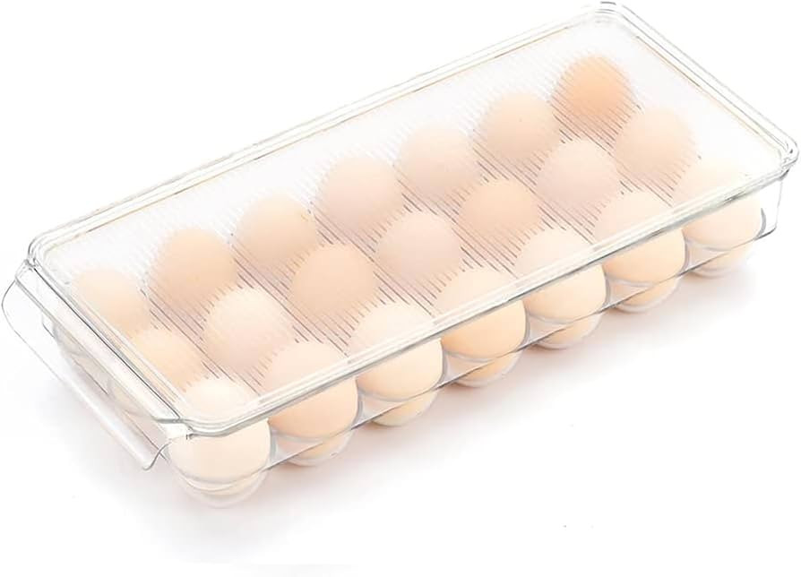 Egg Tray for Refrigerator with Lid, Egg Holder for Fridge Organizers and Storage, Plastic Contain... | Amazon (US)