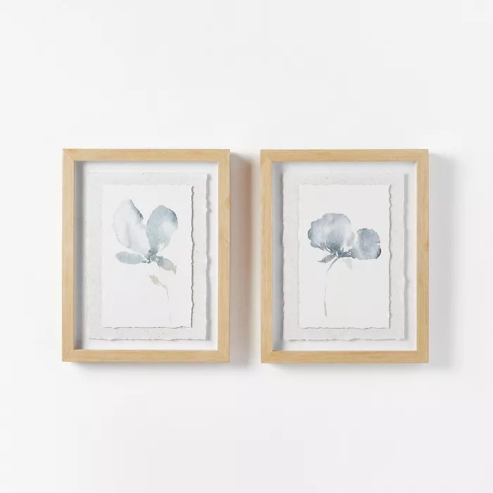 (Set of 2) 11" x 14" Florals on Parchment Paper Framed Wall Arts - Threshold™ designed with Stu... | Target