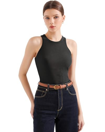 SUUKSESS Women Padded Cotton Ribbed Tank Tops 2025 High Neck Racerback Basic Tops | Amazon (US)