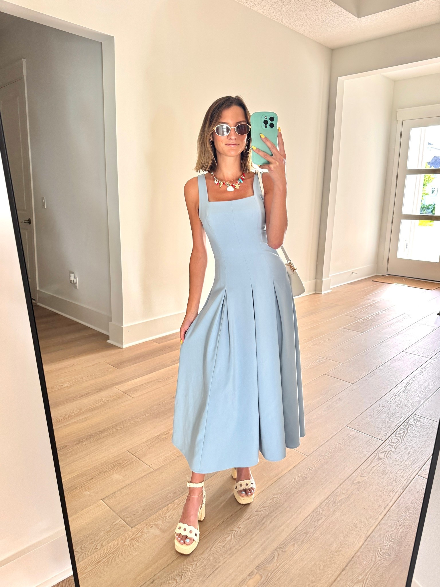 Pleated in baby blue, this dress is made of a high quality, almost a little thicker material that fits like a glove. I shopped an XS. 💙💙 #nordstrom 

#LTKdayinmylife #LTKootd #LTKWorkwear
