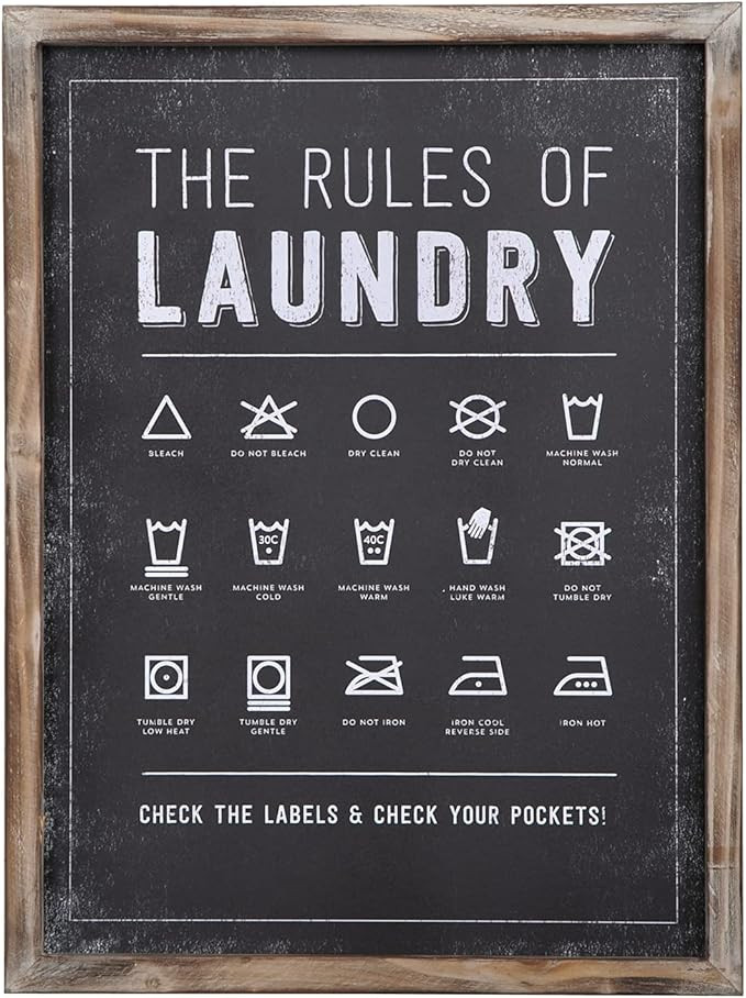 The Rules of Laundry with Symbols Laundry Sign for Laundry Room Decor and Accessories Rustic Wood... | Amazon (US)