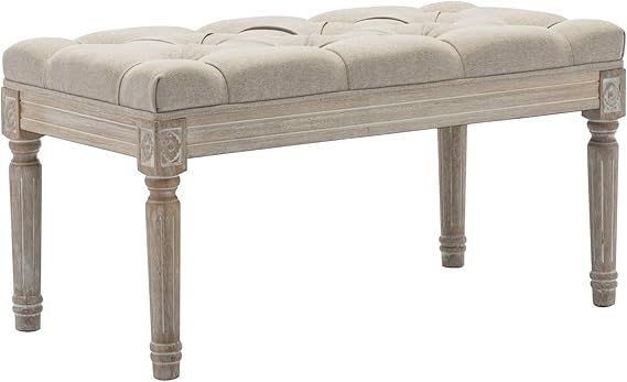 chairus Fabric Entryway Bench with Button Tufted Seat and Rustic Wood Legs, Living Room Bench Ott... | Amazon (US)