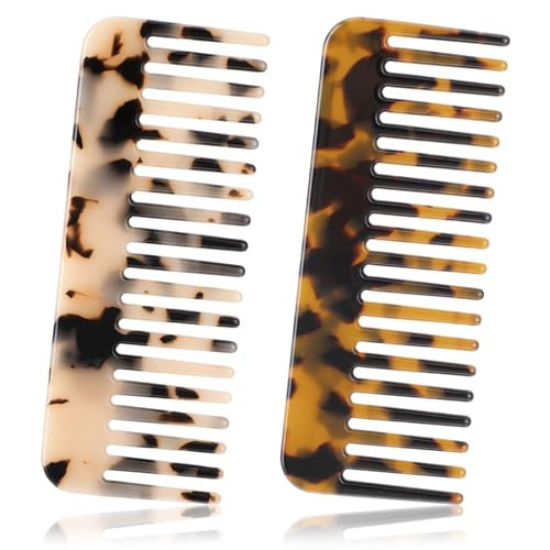 Large Wide Tooth Detangling Comb for Thick, Curly Wavy Hair - 2 Pack Acetate Detangler Comb for Wet and Dry, Leopard Print Pocket Design | Amazon (US)