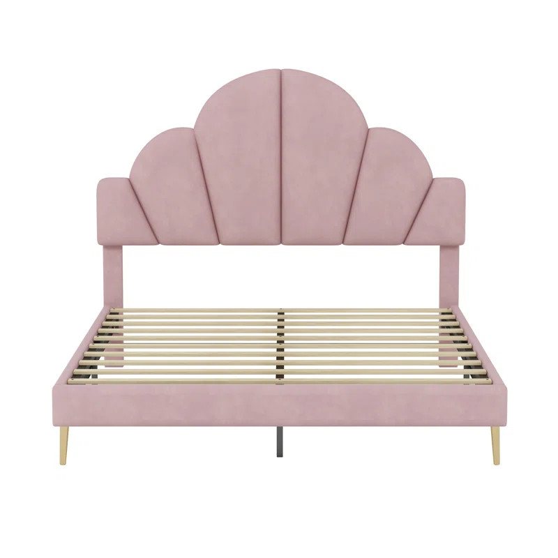 Queen Size Upholstered Bed Frame with Elegant Design, Modern Velvet Platform Bed with Petal Shape... | Wayfair North America