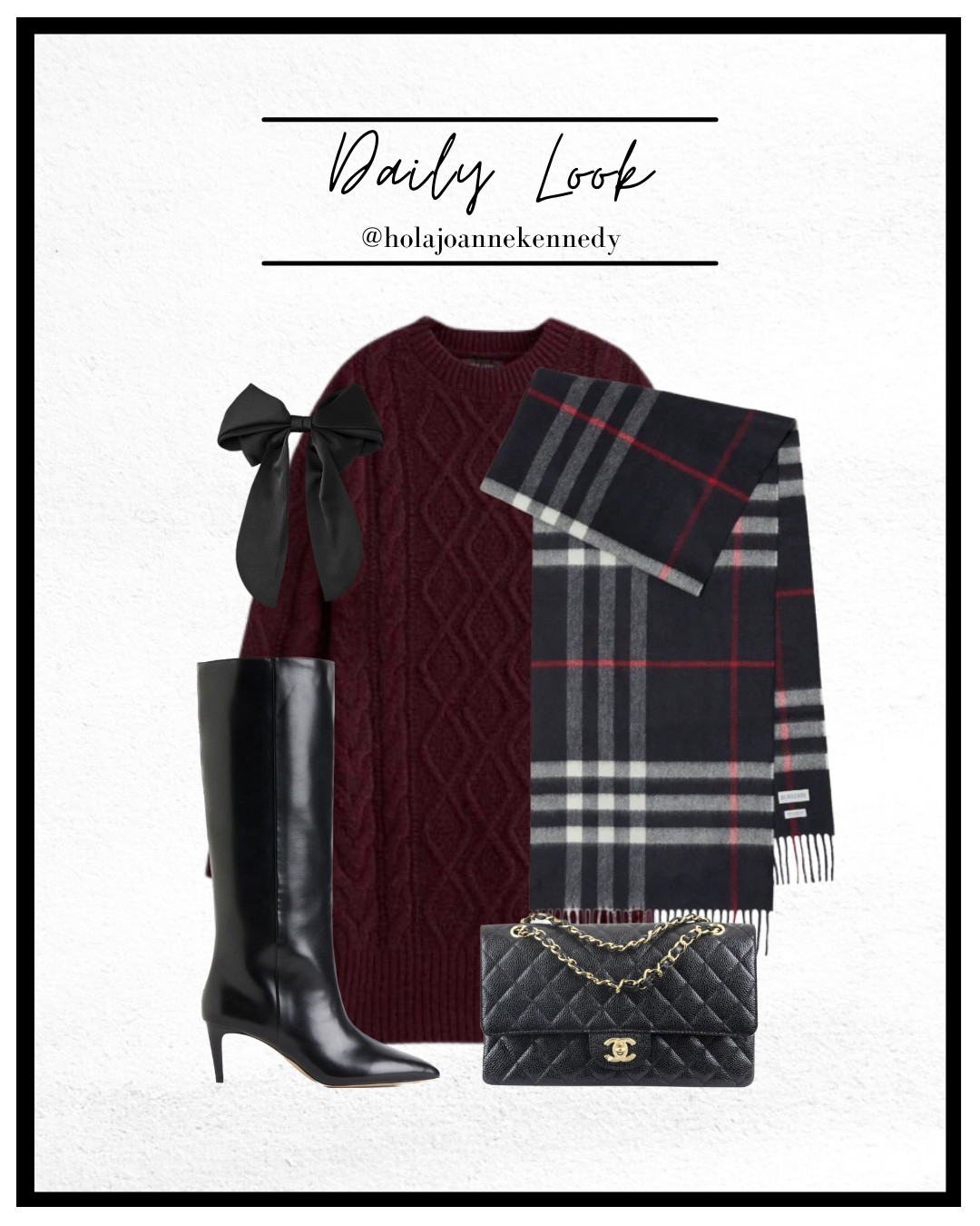 burgundy knit dress, winter outfit inspo, festive winter look, cosy chic style, tartan scarf outfit, knee high boots, Chanel crossbody bag, fleece lined tights, holiday season outfit, UK winter fashion, classic feminine style, cold weather dressing 

#LTKfestive #LTKwinter #LTKstyletip