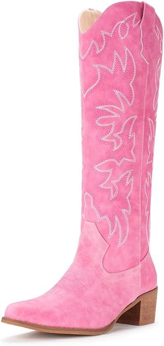 IUV Cowboy Boots For Women Knee High Boots Pointy Toe Women's Western Boots Side Zipper Chunky He... | Amazon (US)