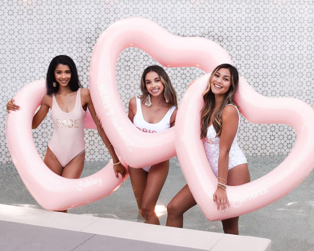 Bachelorette Party Decor Bachelorette Pool Float Personalized Heart Float Pink Beach Bachelorette... | Etsy (US)