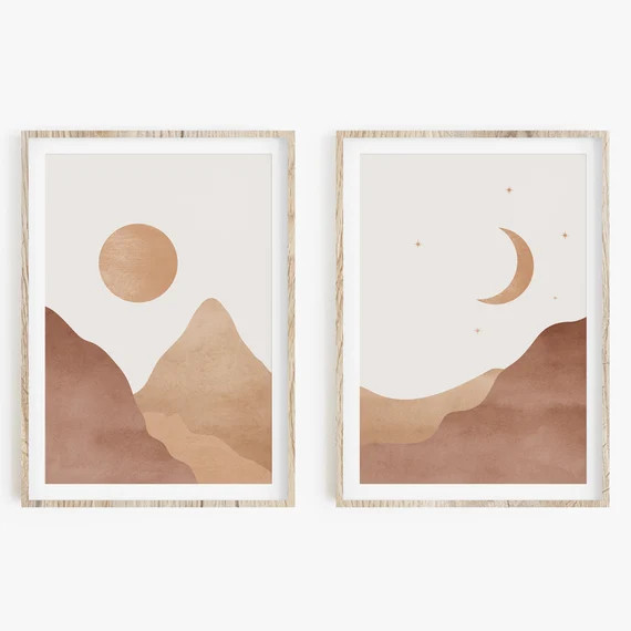 Minimalist Landscape Art Print Set Of 2 Boho Wall Art | Etsy | Etsy (US)