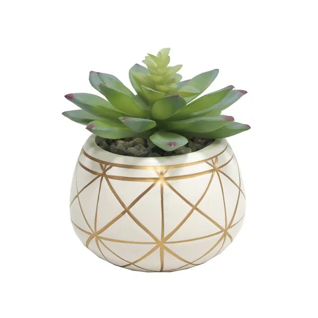 Mainstays 4" Tabletop Artificial Succulent in Geometric Print Ceramic Pot, White | Walmart (US)