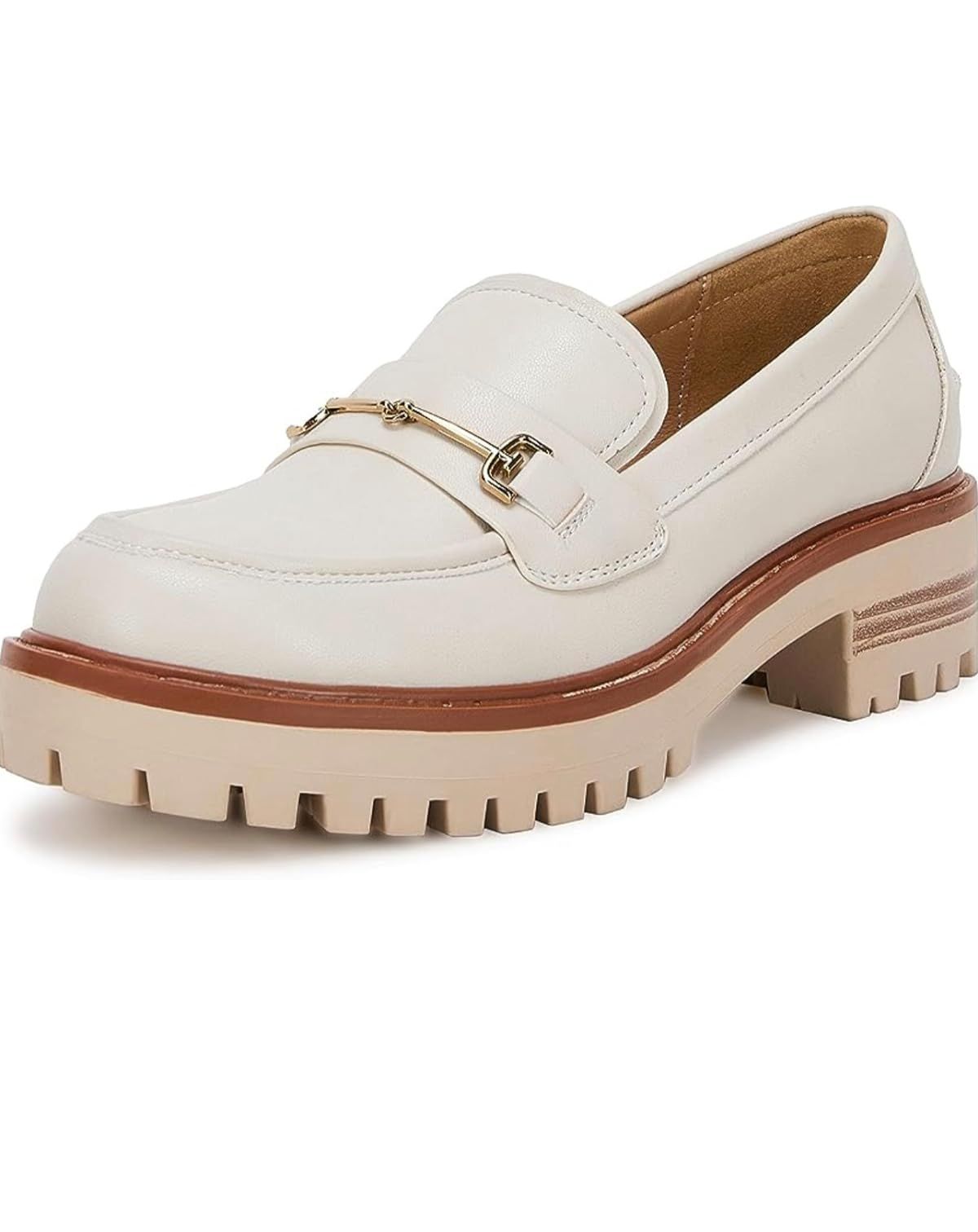 Womens Lug Sole Platform Mid Chunky Heel Loafers Classic Round Toe Slip On Office Uniform Oxfords Sh | Amazon (US)