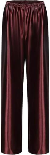 WANLUOSUXWomen's Metal Shiny Pants Silk High Waisted Elastic Waistband Casual Drape Trousers | Amazon (US)