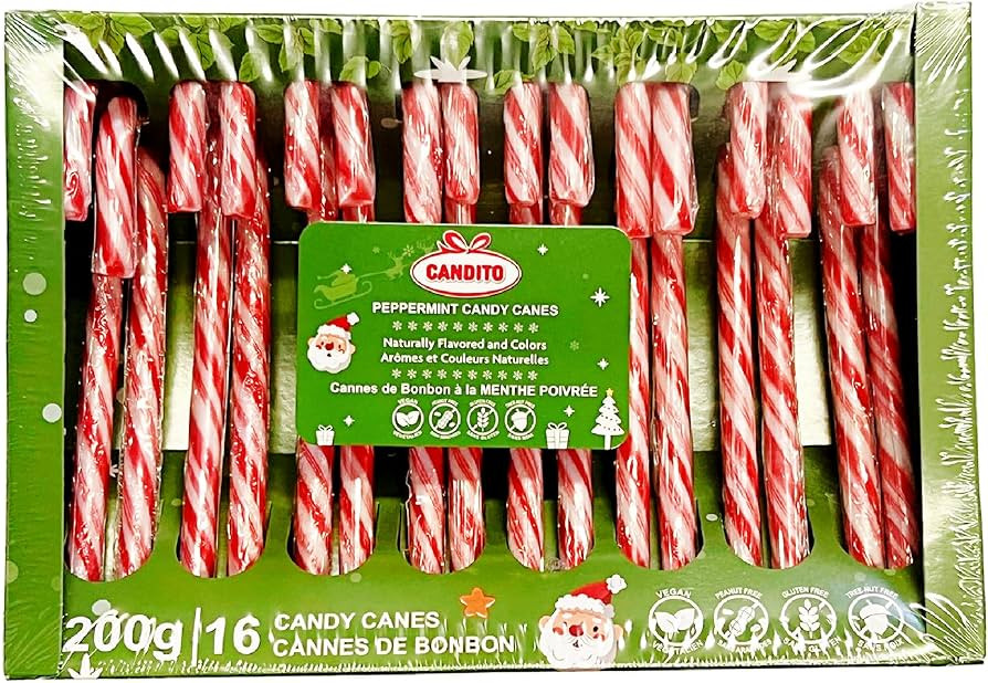 CANDITO Peppermint Candy Canes – Natural Peppermint Flavour – Vegan, Gluten-Free, Peanut-Free... | Amazon (CA)